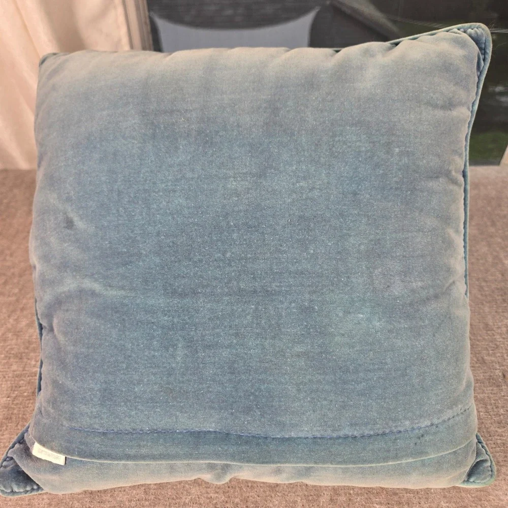 Vintage Christmas Santa Claus Needlepoint Wool Pillow Velvet Back Navy Blue